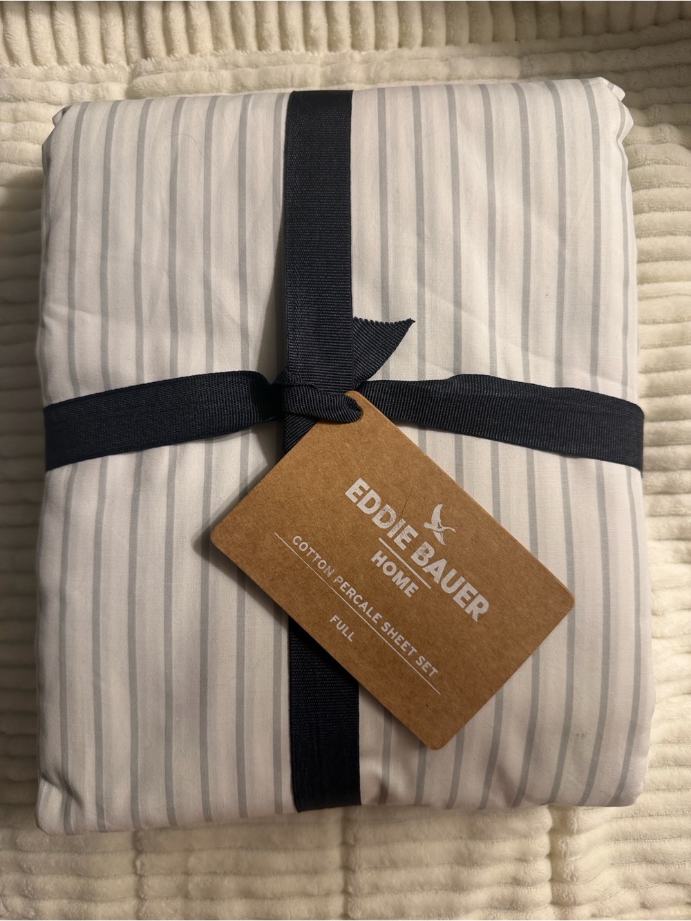 Eddie Bauer Home Cotton Percale Full Sheet Set - White with Gray Stripe